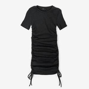 Zara Ribbed Ruched Mini Dress Size M Dark Gray Minimalist Soft Glam Grunge Edgy‎